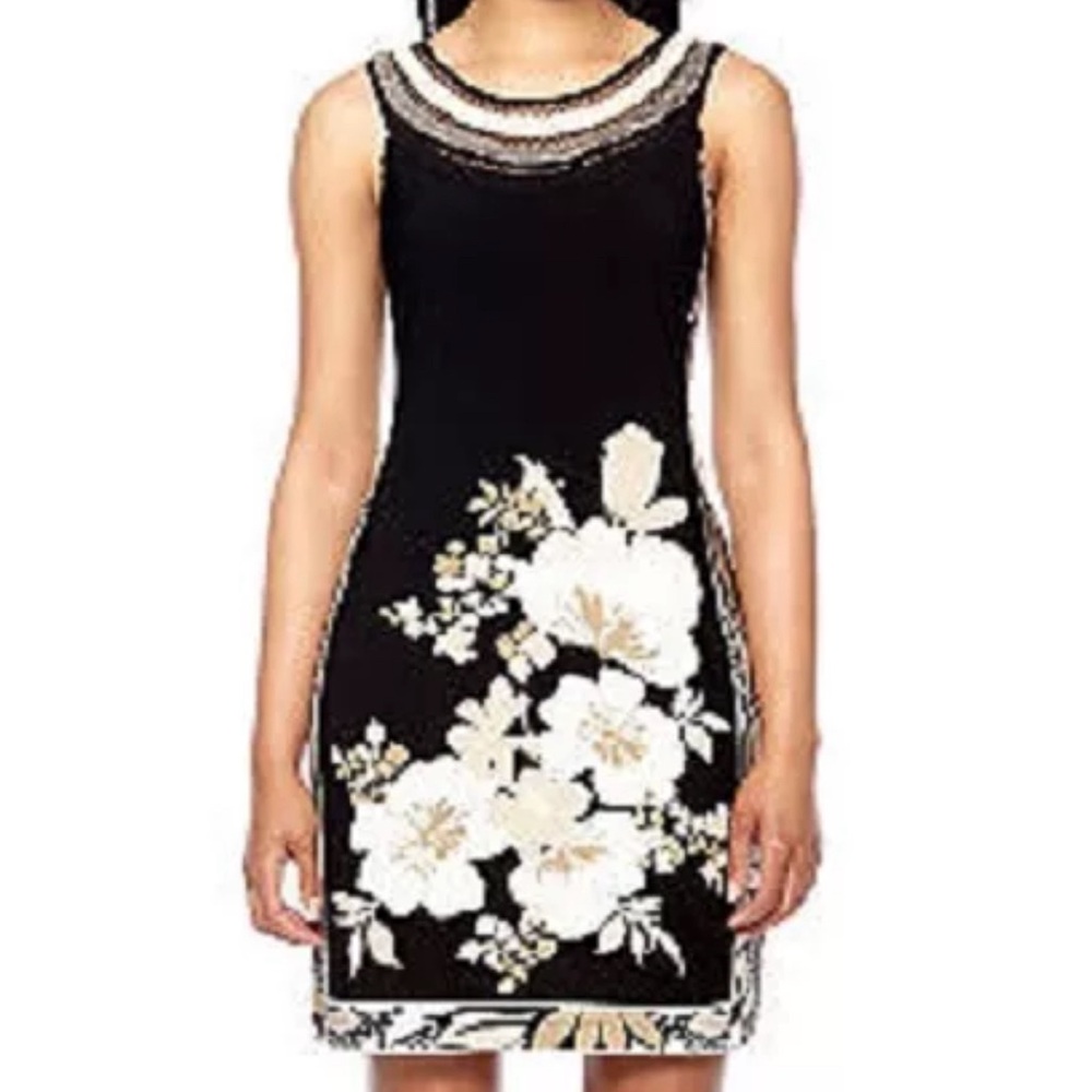Sandra Darren black floral sleeveless shirt/jersey stud design size 4 P